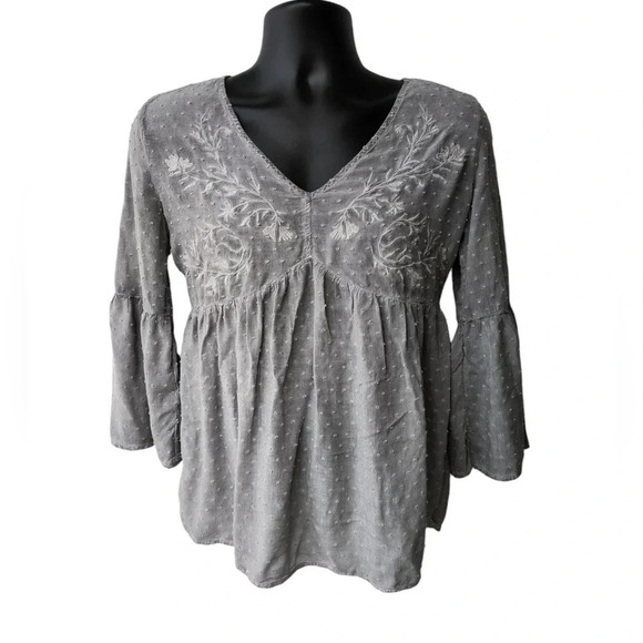 Knox Rose Women's Boho Girly Feminine Embroidered Three Quarter Sleeve Top M - Picture 9 of 9